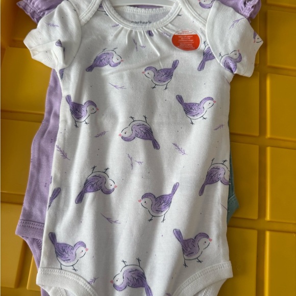 Purple Bird Print Baby Onesie - Picture 4 of 7